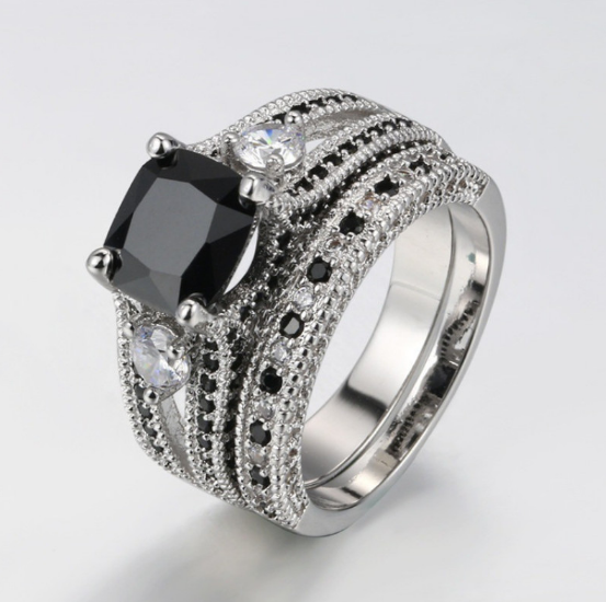 Black Zircon & Diamond Ring