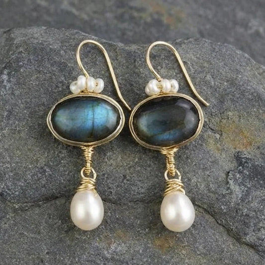 Vintage Blue Crystal Pearl Earrings