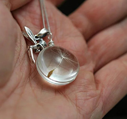 Dandelion Seed Glass Globe with Angel Fairy Necklace