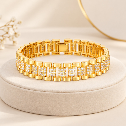 Gold Chunky Cubic Zirconia Adjustable Bracelet Set