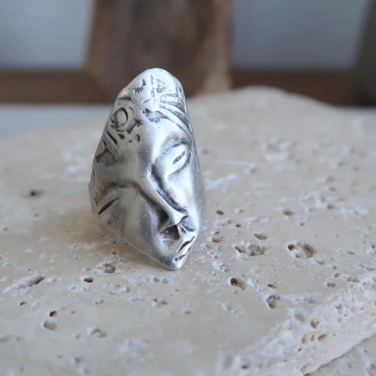 Vintage Irregular Abstract Human Face Ring