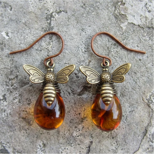 Vintage Bee Natural Stone Earrings
