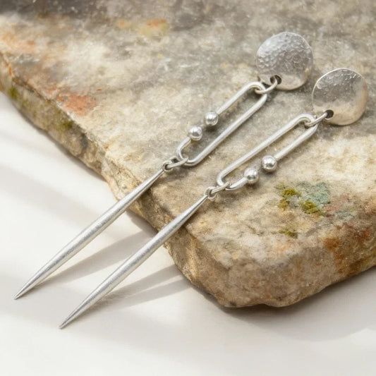 Antique Silver Long Drop Earrings