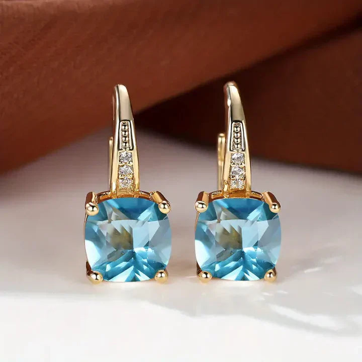 Mystic Gemstone Stone Hoop Gold Earrings