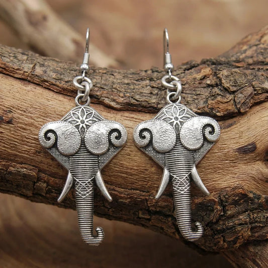 Vintage Silver Stylised Elephant Earrings