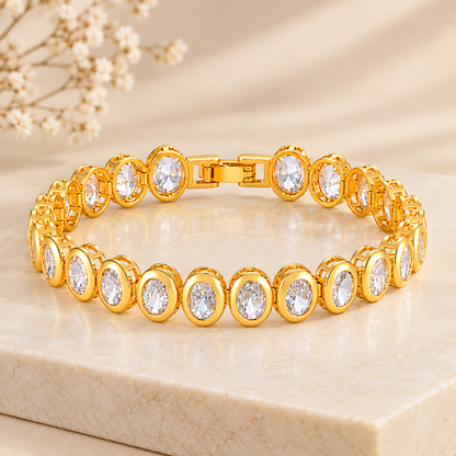 Gold Chunky Cubic Zirconia Adjustable Bracelet Set
