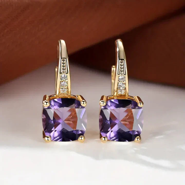 Mystic Gemstone Stone Hoop Gold Earrings