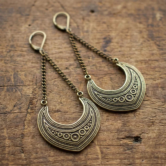 Vintage Boho Semicircle Bronze Tribal Earrings