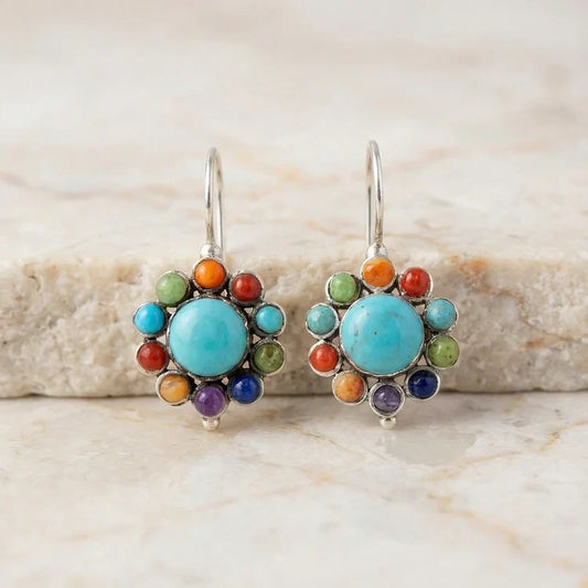 Multicoloured Turquoise Round Earrings