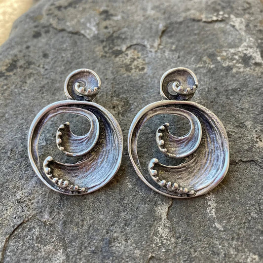 Vintage Bohemian Sea Waves Silver Earrings