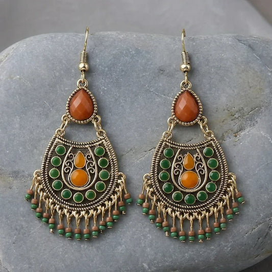 Vintage Court Style Geometric Beaded Dangle Earrings