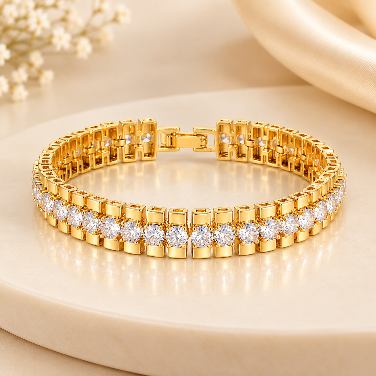Gold Chunky Cubic Zirconia Adjustable Bracelet Set