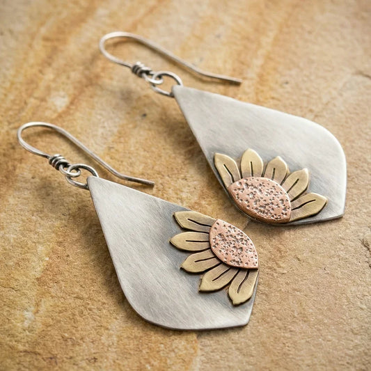 Bohemian sunflower pendant earrings
