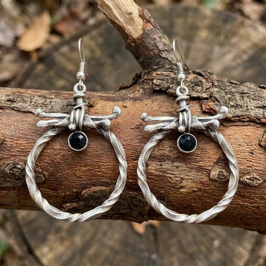 Vintage Bohemian Silver Round Zirconia Earrings