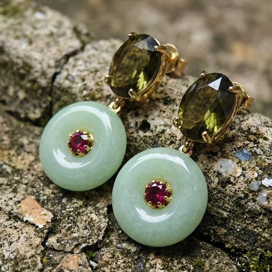 Vintage Handcrafted Jade Circle Drop Earrings