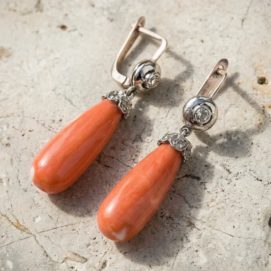 Bohemian antique coral hanging earrings