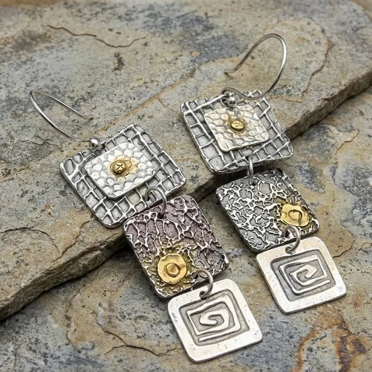 Vintage Boho Geometric Silver Earrings