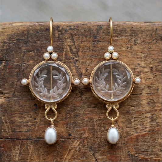 Vintage Round Grey & Pearl Earrings