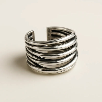 Silver Adjustable Layered Ring