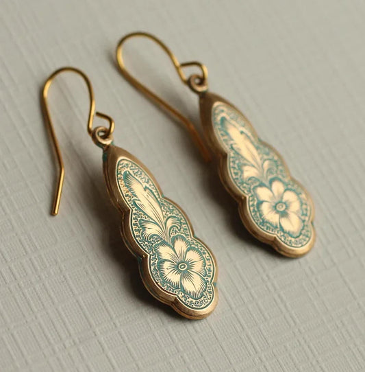 Vintage Victorian Floral Turquoise Drop Earrings