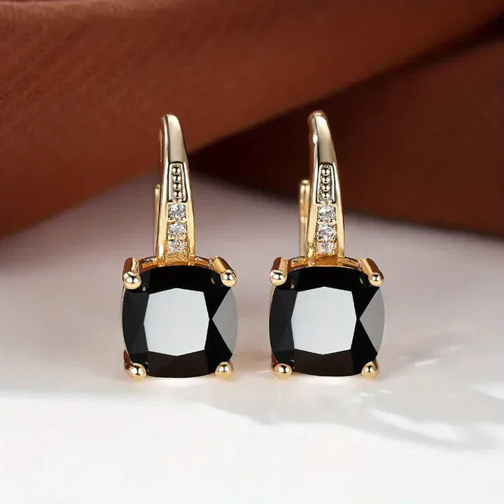 Mystic Gemstone Stone Hoop Gold Earrings