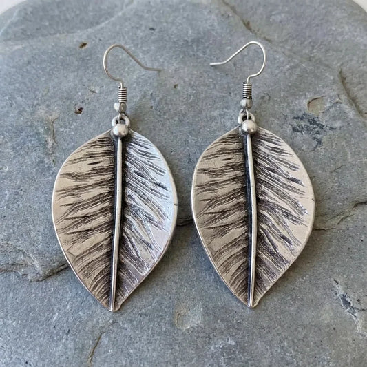 Vintage Bohemian Silver Leaf Earrings