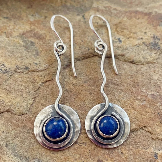 Vintage Blue Stone Silver Earrings
