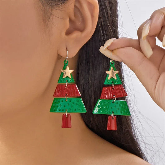 Vintage Christmas Tree Dangle Earrings & Necklace