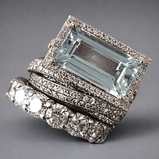 Vintage Silver Turquoise Glass Ring Set (3 Rings)