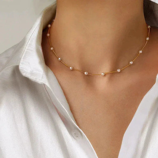 Upsell: Gold Spaced Pearl Chain Necklace