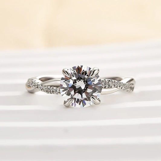Twist Round Cut Engagement Ring In Sterling Silver For Bridal & Daily Wear