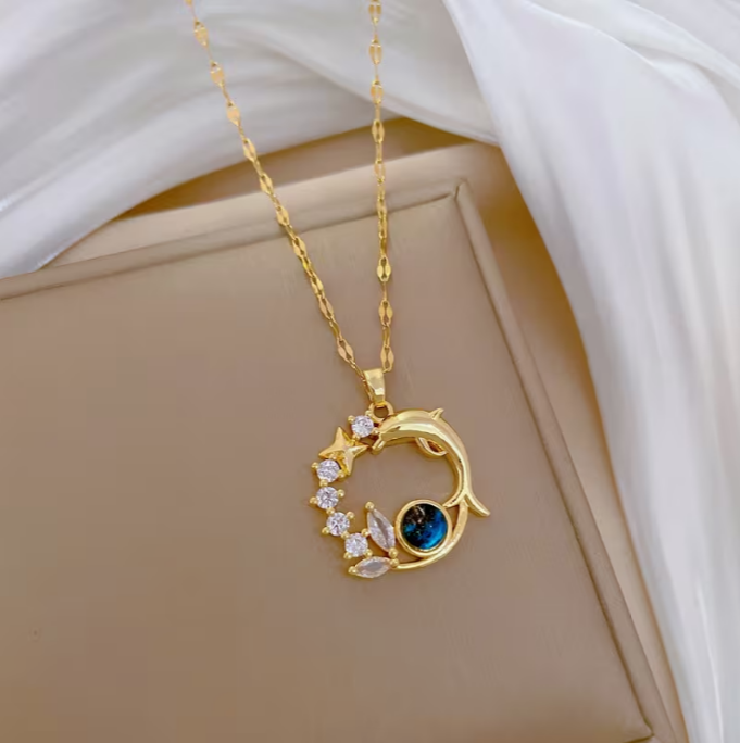 Cosmic Whisper Dolphin Charm Necklace