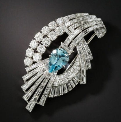 Art Deco Pear Cut Aquamarine Brooch