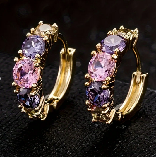 Elegant Vintage Style Colorful Zirconia Hoop Earrings