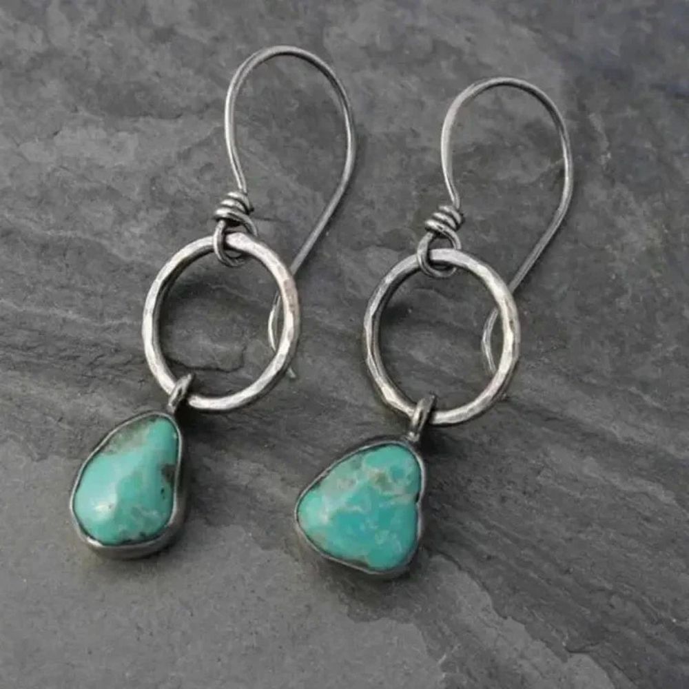 Turquoise Stone Earrings in Vintage Silver