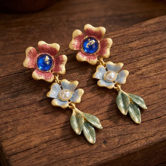 Vintage Enamel Flower Bouquet Earrings