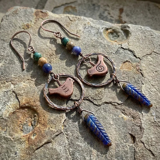 Vintage Bossy Turquoise Bird Earrings