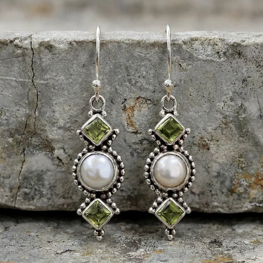 Vintage Green Moonstone Earrings