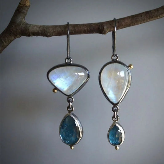 Vintage Bohemian-style Geometric Gemstone Stud Earrings