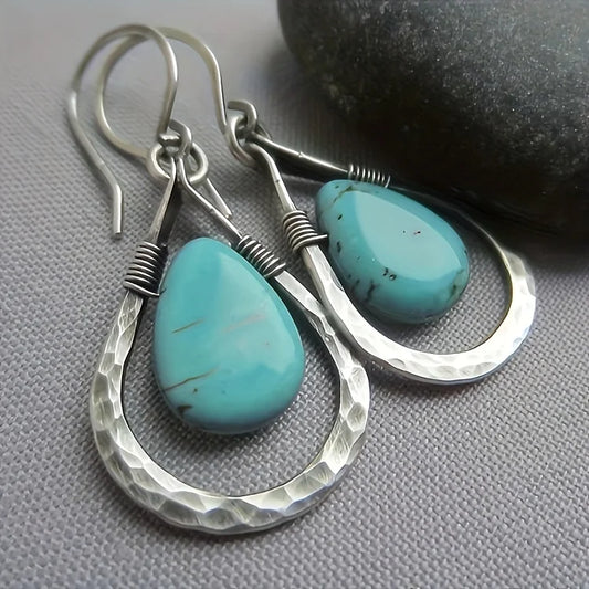 Vintage Bohemian Oval Turquoise Drop Earrings
