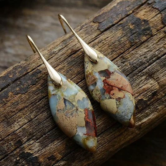 Emperor Stone Leaf Pendant Earrings