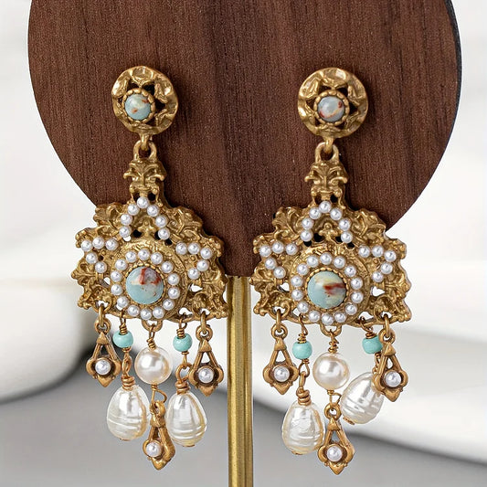 Vintage Golden Plated Copper Freshwater Pearls Earrings