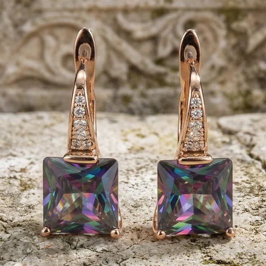 Rose Gold Square Mystic Topaz Leverback Earrings