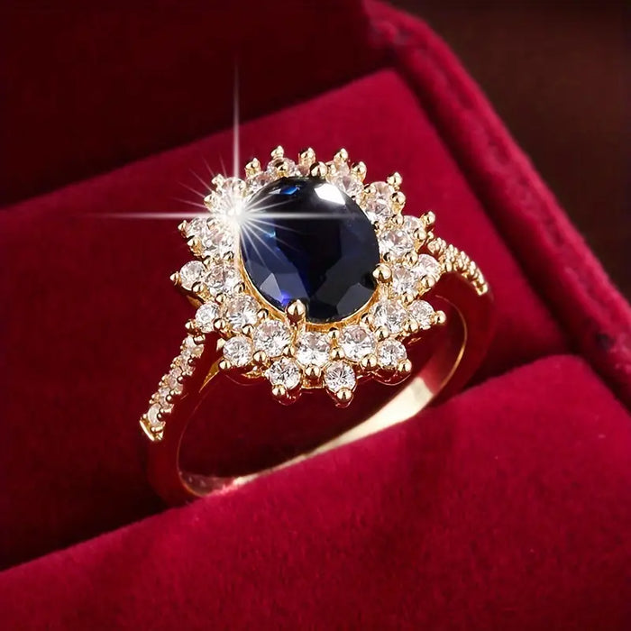 Gold Sapphire Halo Ring