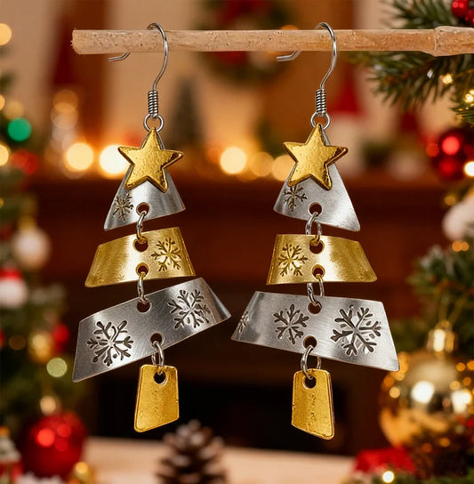 Christmas Tree Snowflake Tassel Earrings