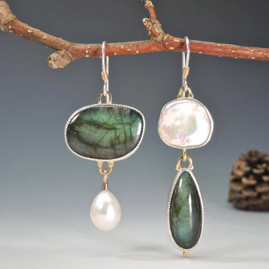 Vintage Natural Stone Earrings in Silver