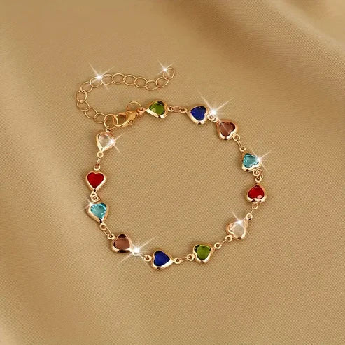 Colorful Heart Gold Bracelet