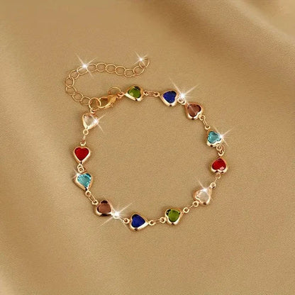 Colorful Heart Gold Bracelet