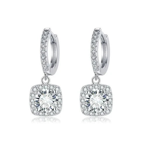 Square Halo Moissanite Drop Earrings