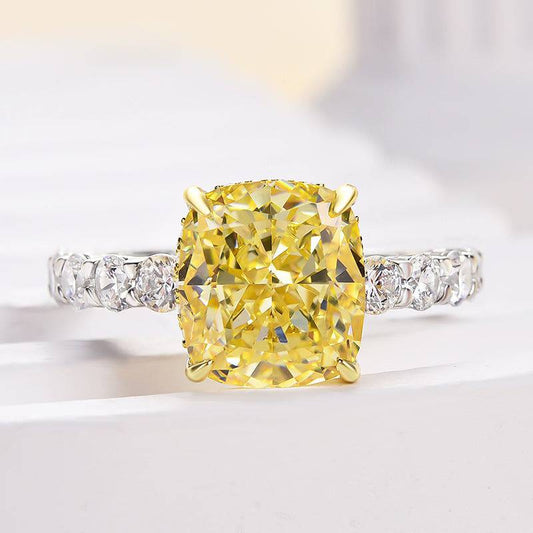 Two-tone Cushion Cut Yellow Sapphire Engagement Ring